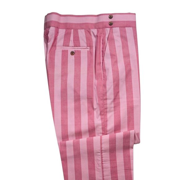 Mens 34 Gurkha Pants Pink Striped Cotton Chino Flat Front Straight Fit Trousers - Picture 7 of 8
